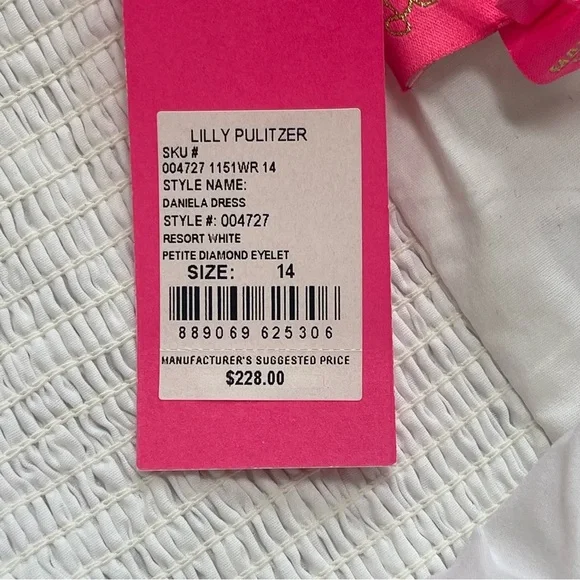 Lilly Pulitzer Daniela Cotton Eyelet Mini Coquette Dress White Puff Sleeves 14